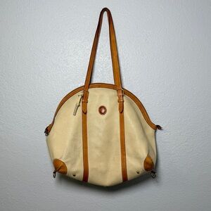 Vintage La Tour Eiffel Large Leather Tan Beige Duffle Bag  Distressed